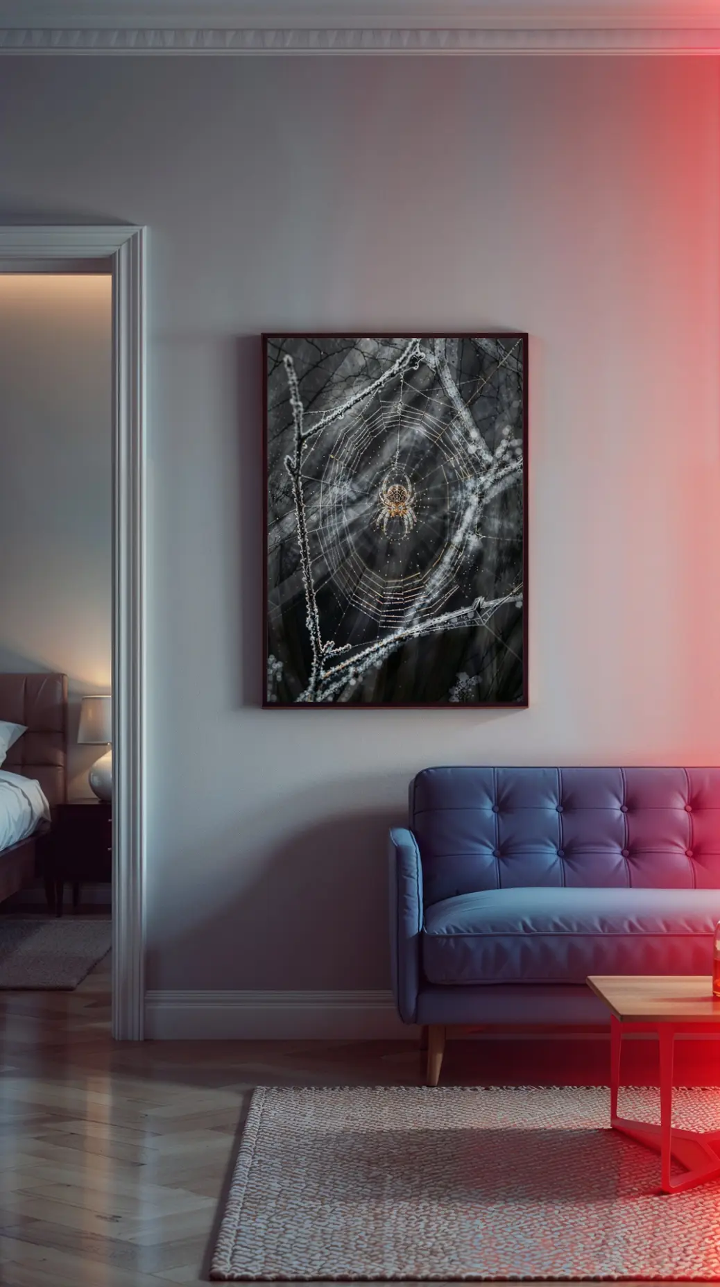 Close-up of intricate frosted spider web digital artwork  