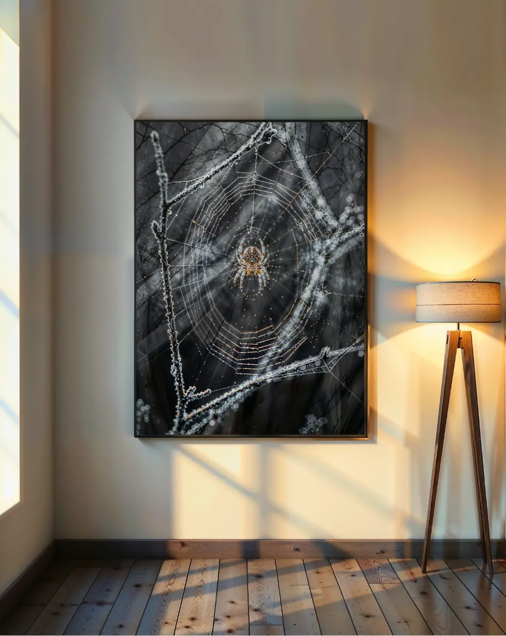 Winter-inspired spider web wall art in geometric symmetry  