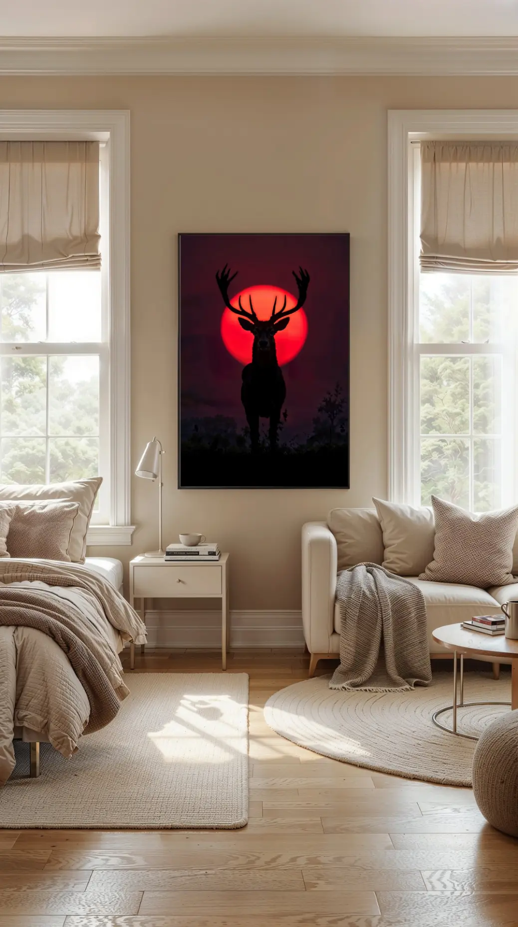 High-resolution PNG digital download of deer silhouette artwork, designed for 2:3 ratio prints in various frame sizes.  