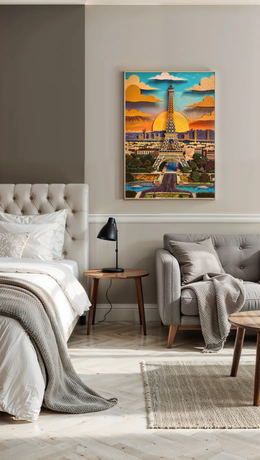 Eiffel Tower Sunset Digital Wall Art – vibrant Paris skyline printable poster in high‑resolution PNG format.