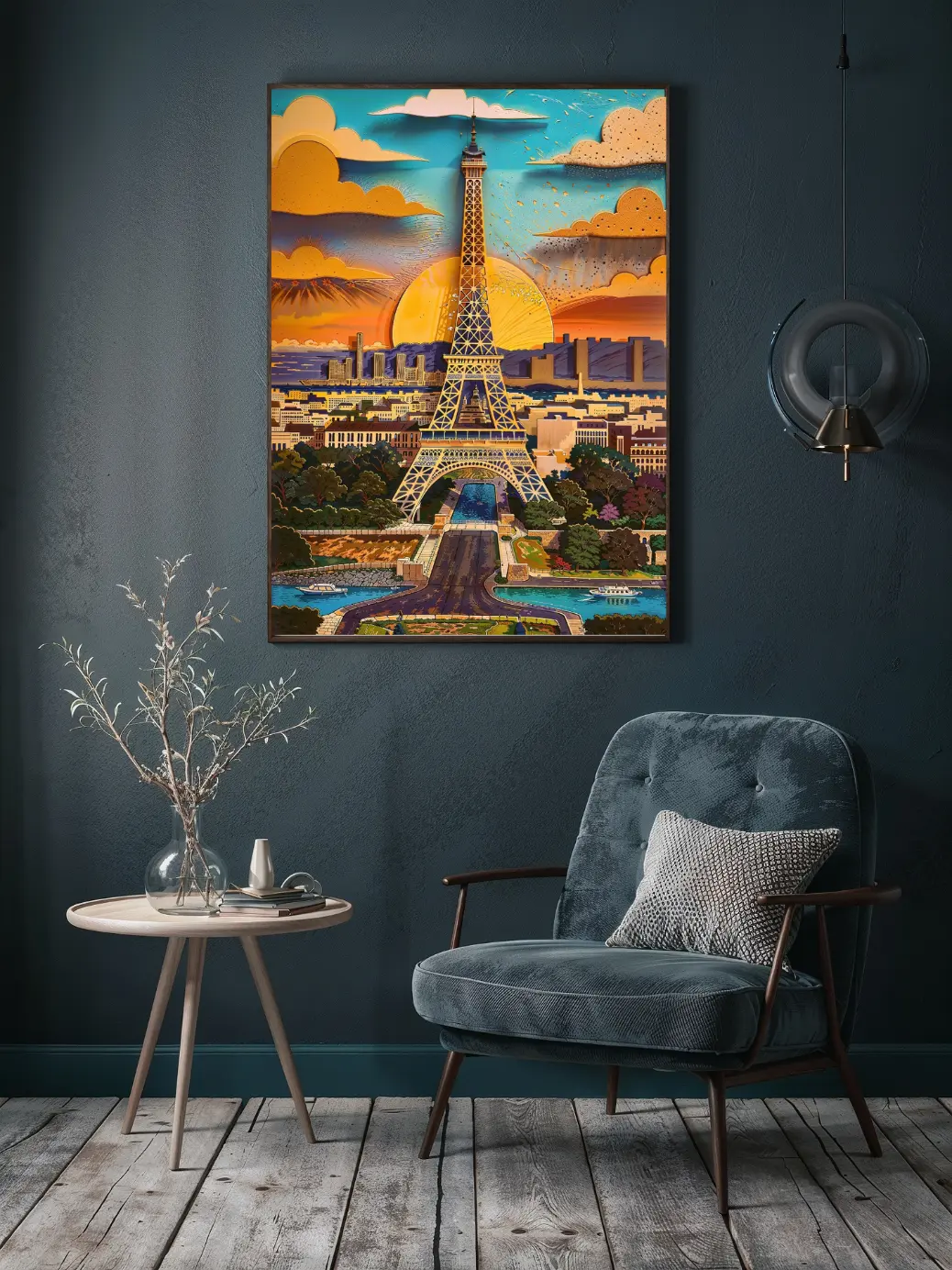 Printable Eiffel Tower sunset poster – modern Paris wall art download, 300 DPI, 2:3 ratio sizes.