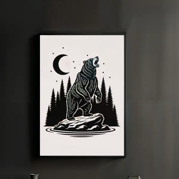 A graphic showing the 5 high-resolution 300 DPI PNG files included with the minimalist bear art digital download. The files are sized for 2:3 ratio frames, including 24x36, 20x30, 16x24, 12x18, and 8x12 inches, for instant printing.