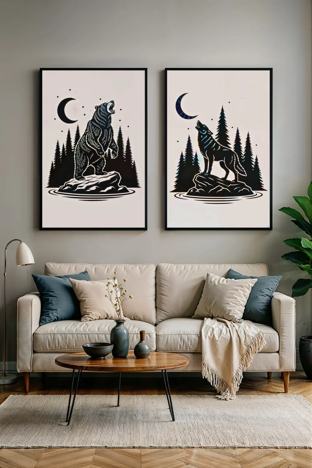 A graphic demonstrating how to print the 2:3 ratio digital downloads. It shows the single high-resolution file being scaled to multiple frame sizes, from 8x12 up to 24x36, illustrating the versatility of the $5 printable art for creating a custom wall set.